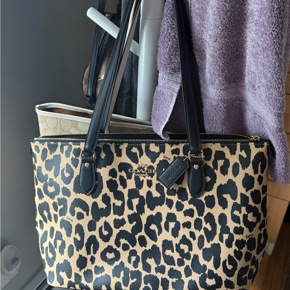Coach Black and Tan Leopard Tote